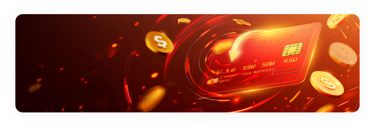 Card roșu cu simbolul cashback